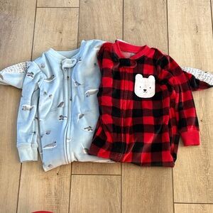 Carter's Red and Black Buffalo Plaid Bear Applique Footie